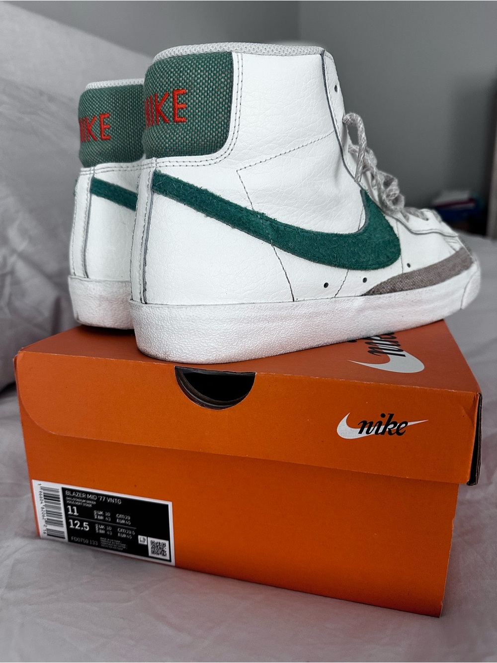 Nike Blazer Mid '77 Vintage White with Green Swoosh and Gray Accents